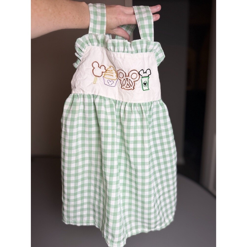 Girls Disney Snack Embroidered Gingham Dress Size 3XL (Fits 2T/3T) Green Cotton - Picture 9 of 14